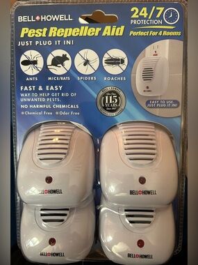 Bell+Howell Pest Repeller Ultrasonic Pest Repeller 4 Pc Rats Mice Roaches NIP
